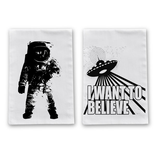 Astronaut Moon Man & I Want to Believe Kitchen Towels - 2 Pack
